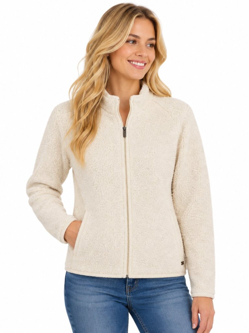 Natural Reflections Sherpa Teddy Fleece Full Zip Jacket Cream Womens Medium